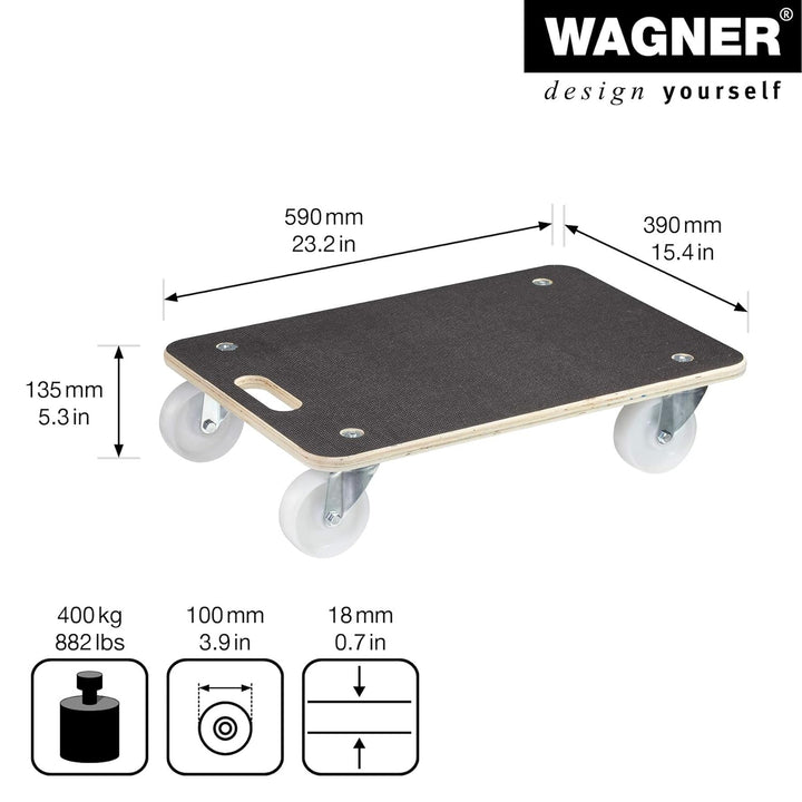 Wagner Transporthilfe MM 1614 I 59 x 39 x 13,5 cm - 400 kg Tragkraft - für schwer beladene Kisten, G