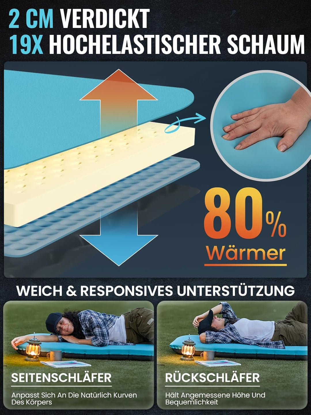 KingCamp Camping Matratze, Komfort Memory-Schaum 10cm Aufblasbare Isomatte | Luftmatratze, Geräuscha