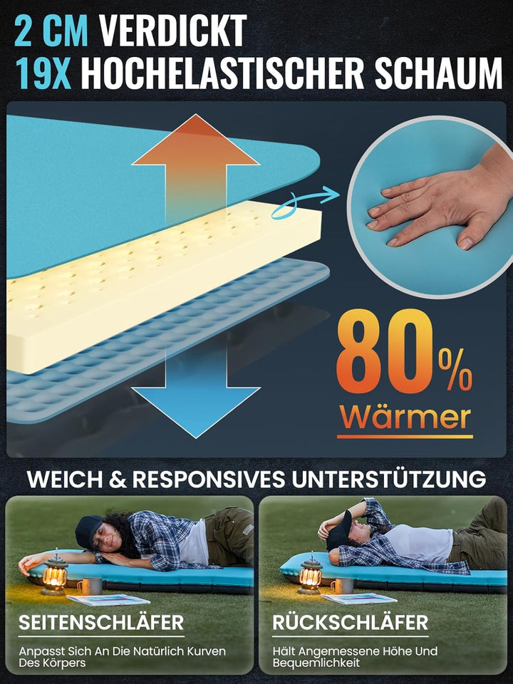 KingCamp Camping Matratze, Komfort Memory-Schaum 10cm Aufblasbare Isomatte | Luftmatratze, Geräuscha