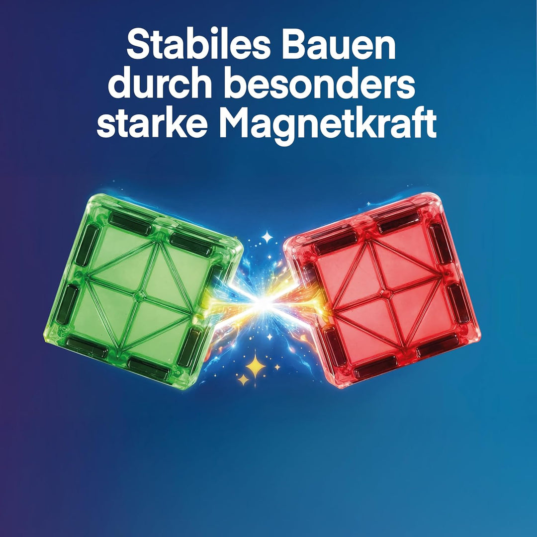 Kleverblox - 60 Stück Magnetische Bausteine für Kinder - Magnetbausteine ab 3 Jahre - Magnetische Fl