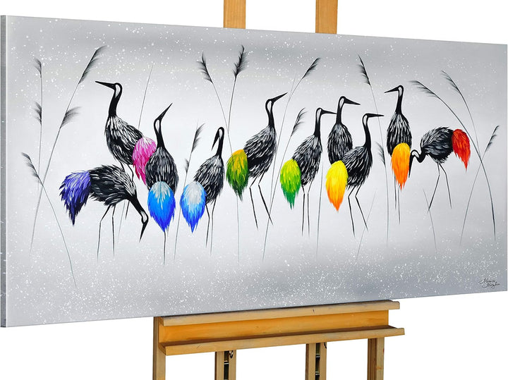 Monica Mirafiori I 100% HANDGEMALT I Gemälde Reiher 100x50cm | Gemälde Handgemalt | Acrylgemälde | S
