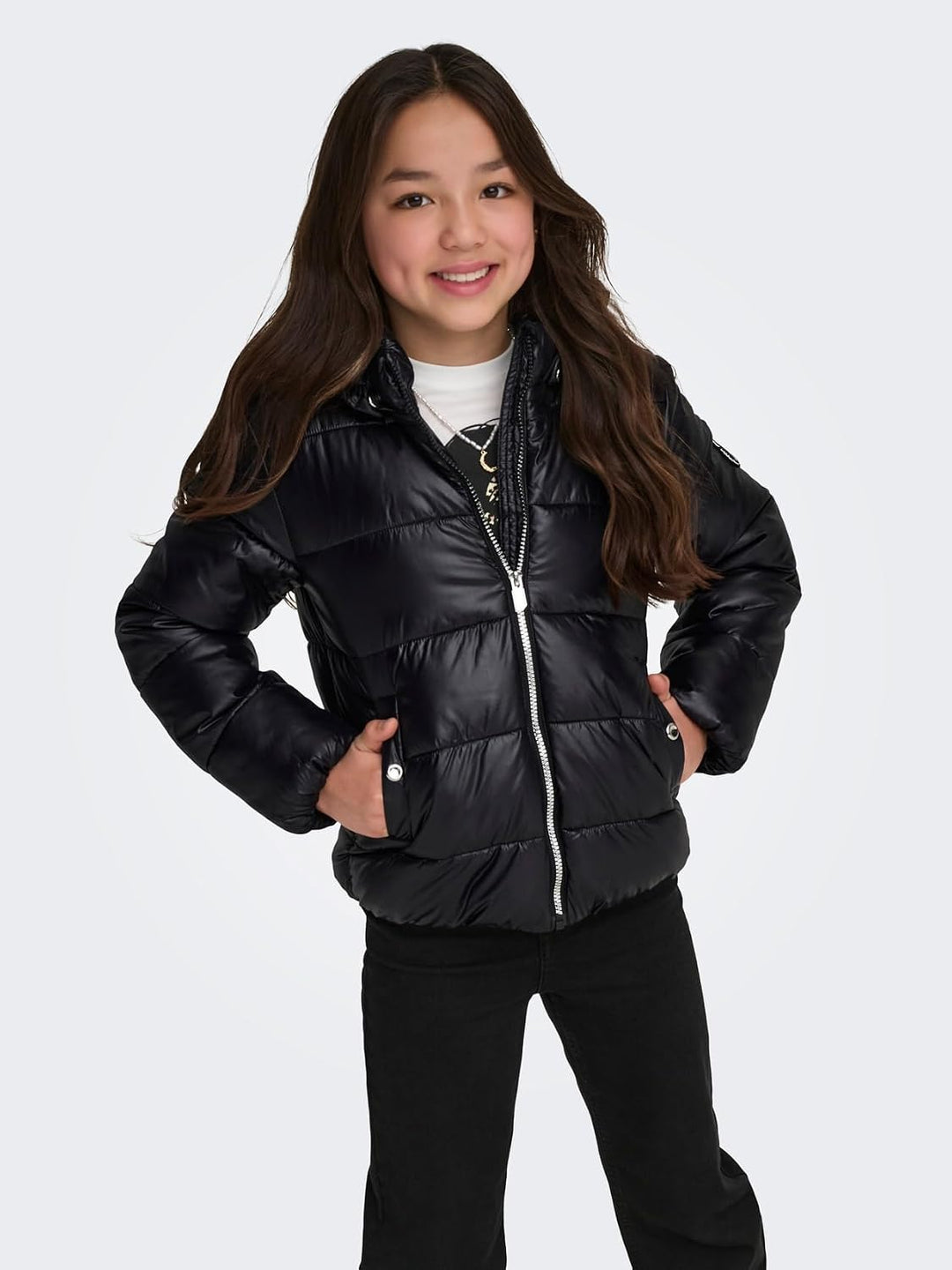 ONLY girl Jacke Abnehmbare Kapuze Steppjacke 146 Schwarz, 146 Schwarz