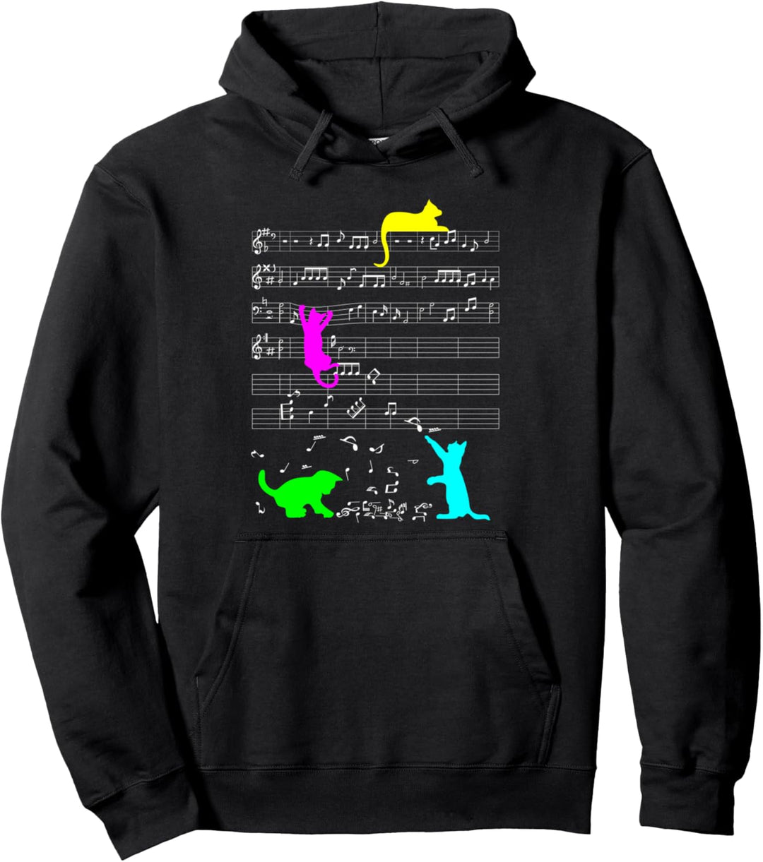 Niedliche Katze Musik Kätzchen Musiker Noten Pullover Hoodie