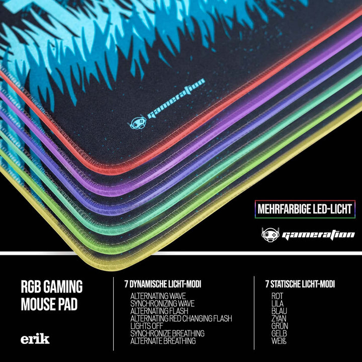Grupo Erik Gaming Mauspad XXL Gaming Mauspad LED Gaming Led Mousepad XXL rutschfest und Wasserabweis