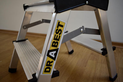 DRABEST Alu Leiter Klappbar 2 x 2 Stufen Zweiseitige Klappleiter Doppelstufenleiter max 150 kg TÜV Z
