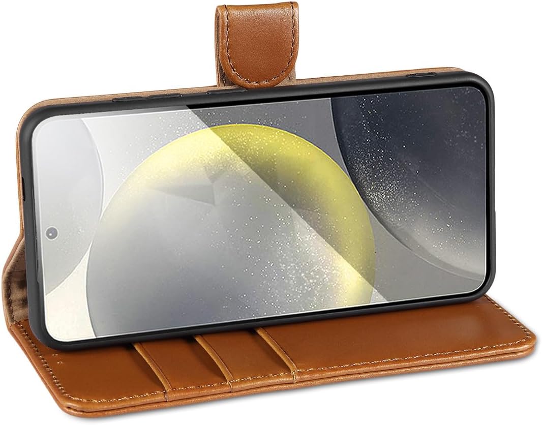 LENSUN Lederhülle für Samsung Galaxy S24, Echtleder Hülle [Standfunktion][RFID Blocker][Premium Echt