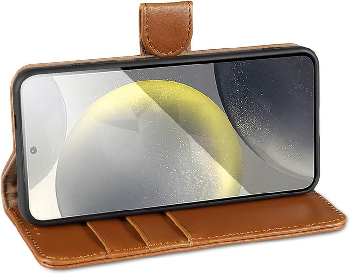 LENSUN Lederhülle für Samsung Galaxy S24, Echtleder Hülle [Standfunktion][RFID Blocker][Premium Echt