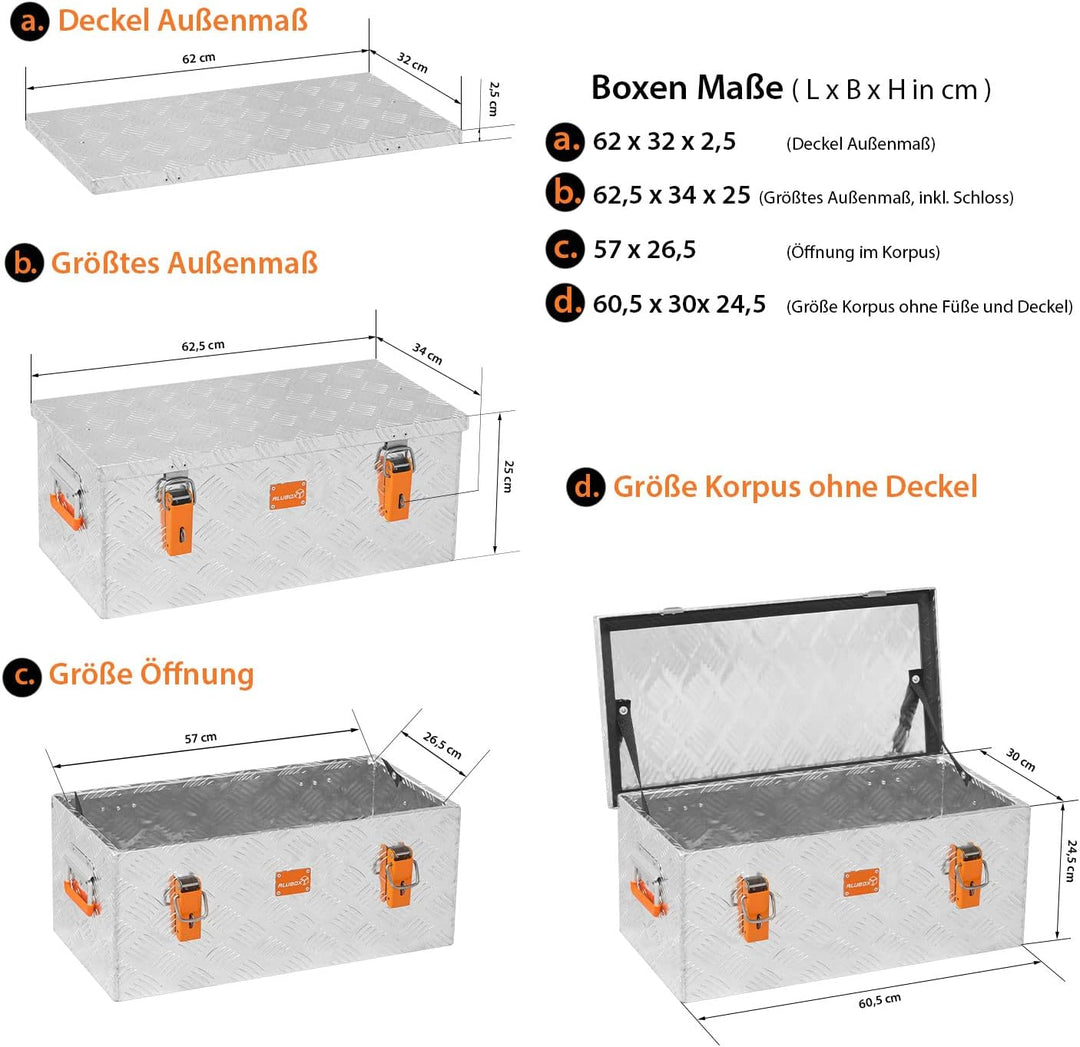 alubox Werkzeugkiste Riffelblech ABX-RL45 Aluminium 1,5mm Werkzeugkiste leicht und robust 45 Liter 0