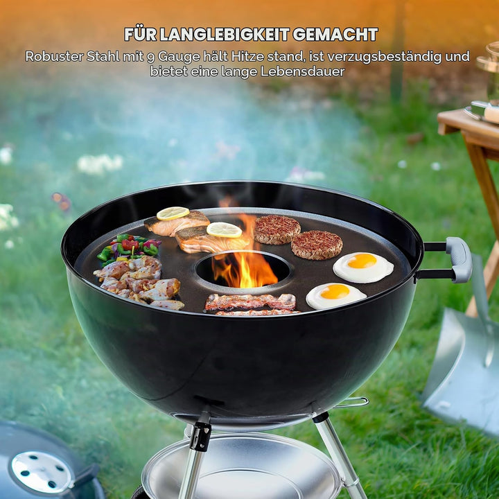 onlyfire Feuerplatte, Ø 54,5cm Grillring, Grillplatte für Weber 57cm Holzkohle Kugelgrill, Räucherof