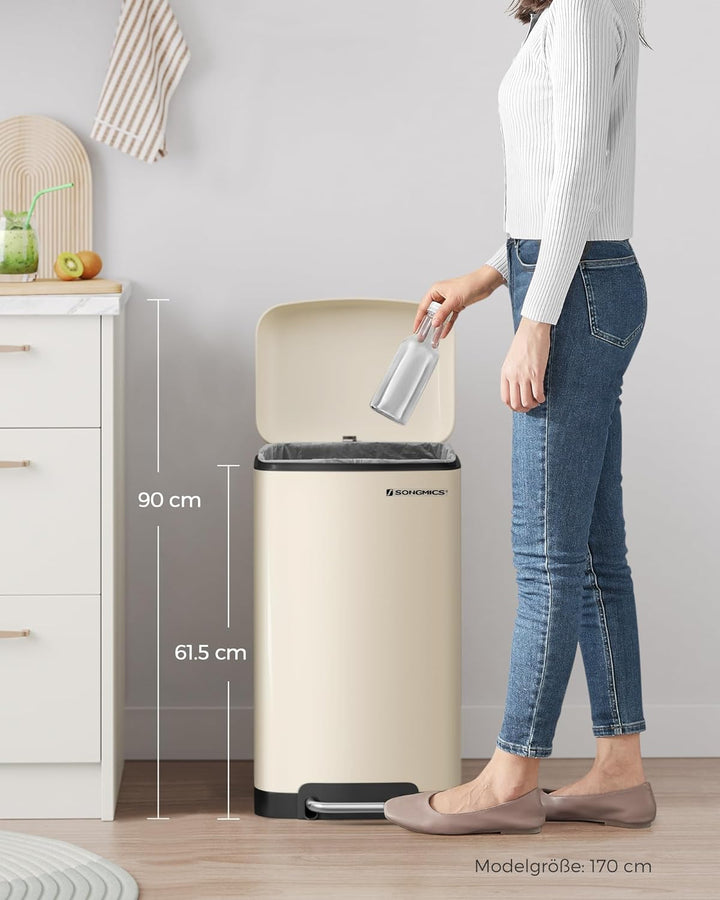 SONGMICS Mülleimer, 30 Liter Abfalleimer, Treteimer aus Stahl, mit Inneneimer und Deckel, Softclose,