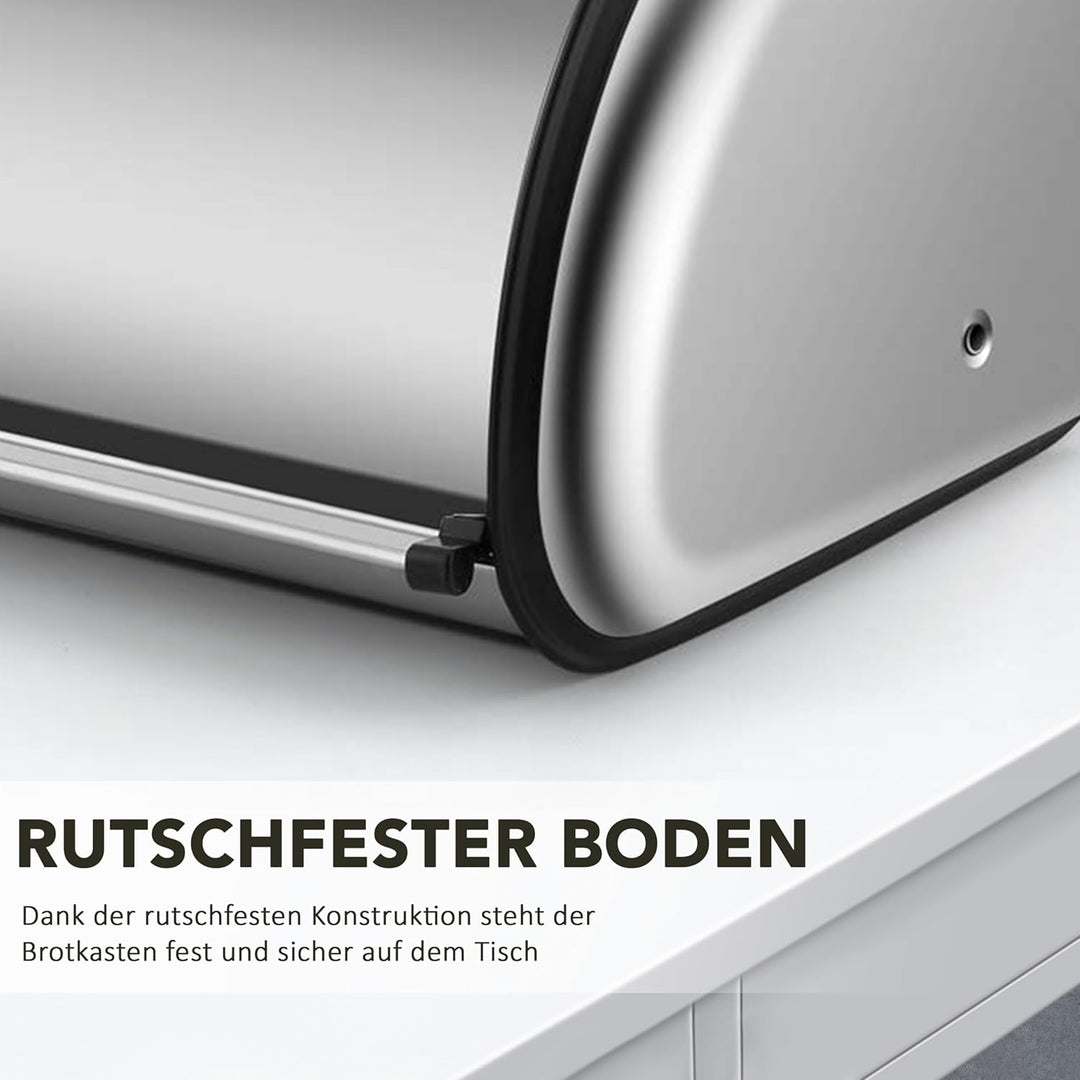 Ribelli Brotkasten aus lebensmittelgeprüftem Edelstahl, Brotbox mit Rolldeckel, ca. 43,5 x 27,5 x 18