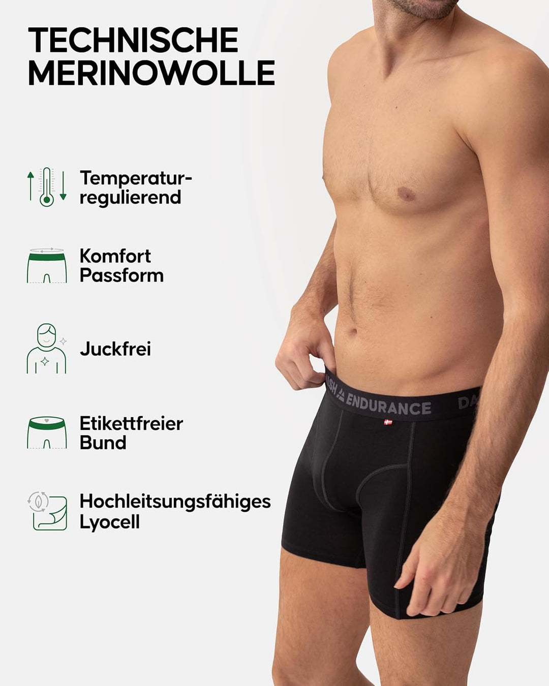 DANISH ENDURANCE Merino Boxershorts Herren (2er Pack), Merino Unterwäsche Herren, Sport & Outdoor, G