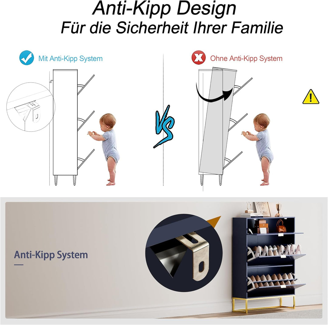 UEV Schuhschrank mit 3 Klappen schmal Schuhablage Schuhkommode Schuhregal Schuhkipper Platzsparend,