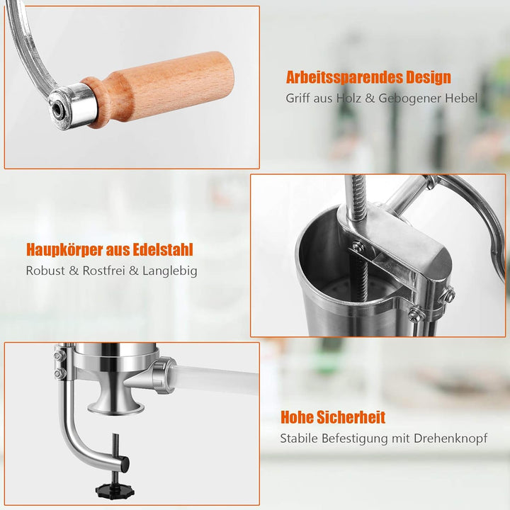 GOPLUS Wurstfüller aus Edelstahl, Wurstfüllmaschine Wurstmaschine Manuell, Wurstpress mit 4 verschie