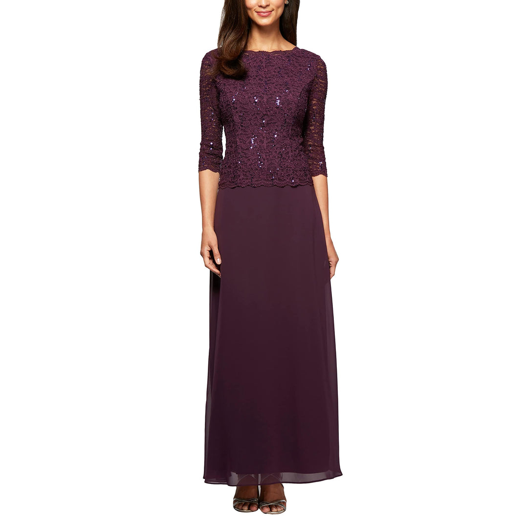 Alex Damen Tea Length Embroidered Bodice Mother of The Bride Gown, Wedding Guest Dress (Petite and R