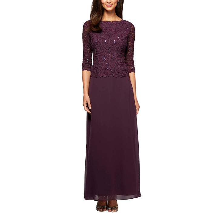 Alex Damen Tea Length Embroidered Bodice Mother of The Bride Gown, Wedding Guest Dress (Petite and R