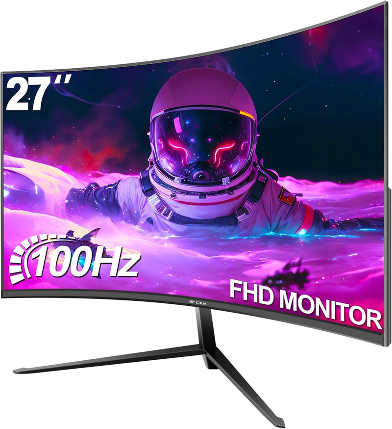 CRUA 27 Inch 75Hz Curved Gaming Monitor, Full HD 1080P 1800R Frameless Computer Monitor, 1ms GTG wit