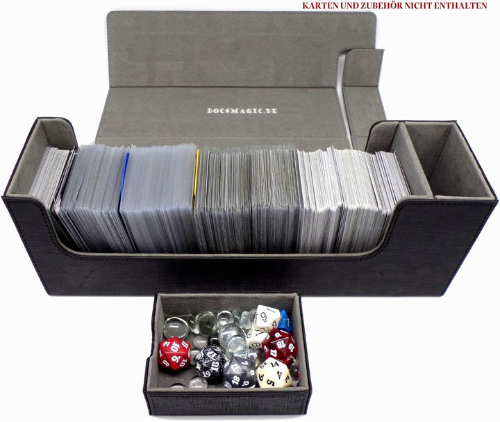 docsmagic.de Premium Magnetic Tray Long Box Black Medium - Card Deck Storage - Kartenbox Aufbewahrun