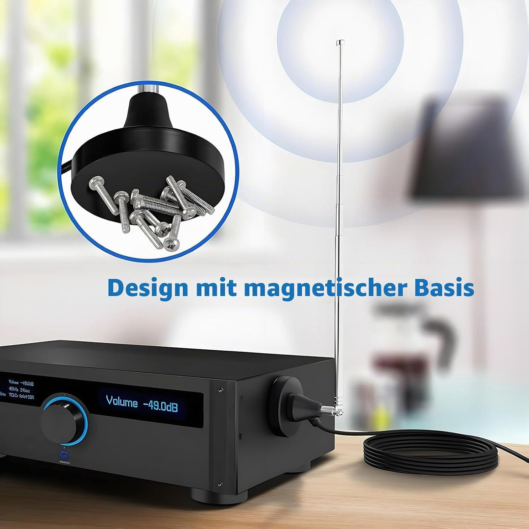 Dab Antenne, Fm Dipolantenne, Radio Antenne Mit 3m Verlängerungskabel, Digitale Teleskopantenne Für