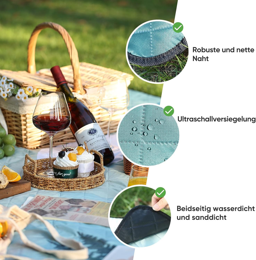Picknickdecke isoliert 200 x 200cm XXL wasserdicht, 210D Oxford Campingdecke Stranddecke Ultraleicht