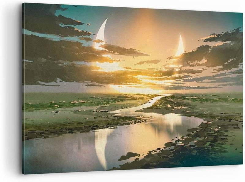 ARTTOR Bilder auf Leinwand 100x70cm Leinwandbild mit Rahmen natur natur Gross Wanddeko Bild Schlafzi