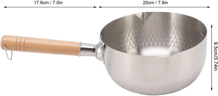 20 cm Kochtopf Milchtopf aus Edelstahl, Antihaftbeschichtet, Japanischer Stil mit Holzgriff, zum Koc