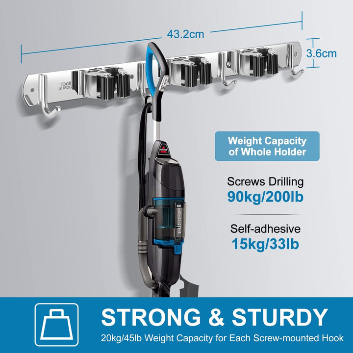 ibell 2 Stück Besenhalterung Wand, Gerätehalter Edelstahl, Besen Mop Halter Wandhalterung, Selbstkle