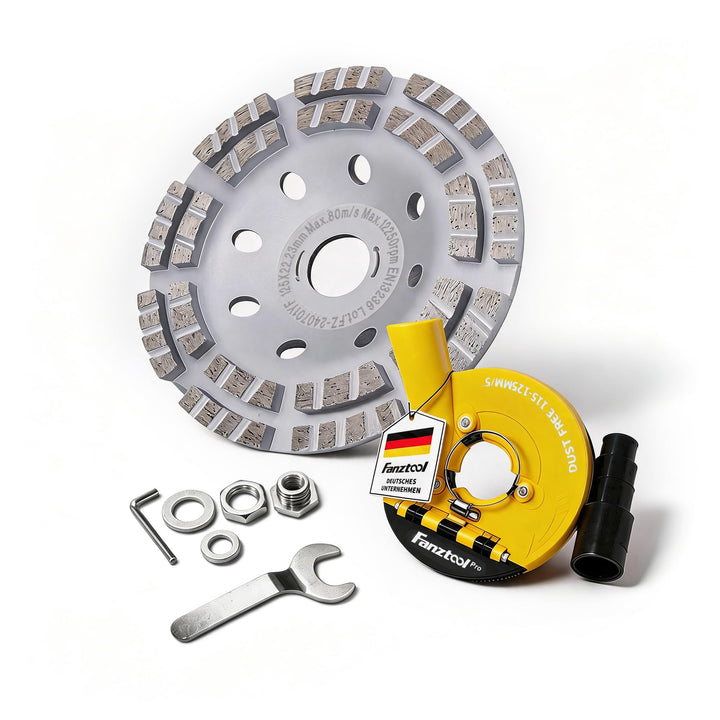 FANZTOOL Pro Absaugaufsatz Absaughaube für Winkelschleifer inkl. 125 mm Diamantschleiftopf PROFI QUA