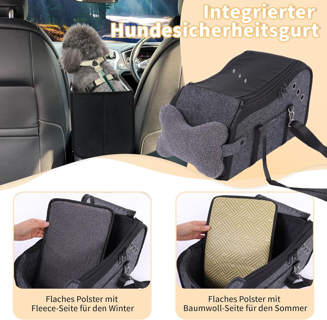Hunde Autositz für Kleine Hunde & Katzen - Sicher auf Rücksitz, Beifahrersitz & Mittelkonsole mit Do