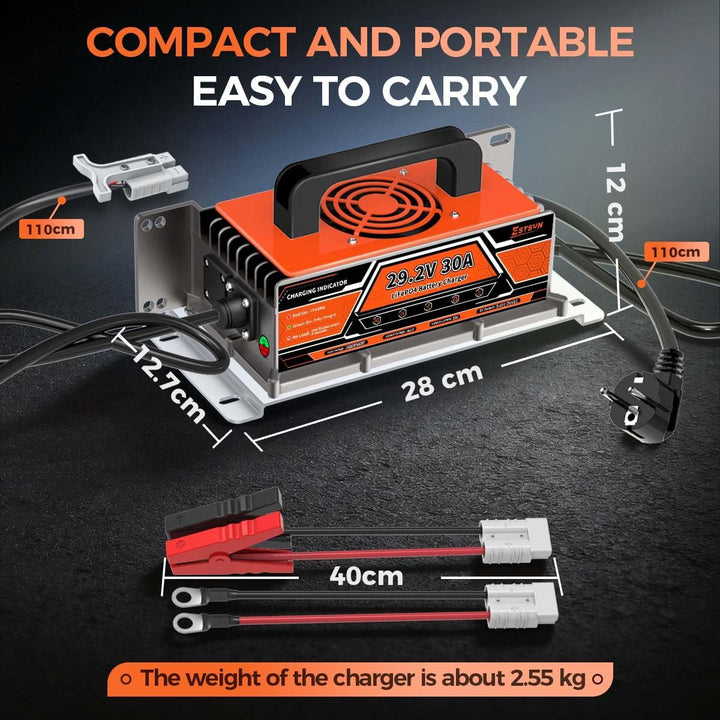 30A 24V Lithium Batterie ladegerät, 29,2V Schneller LiFePO4 Batterie ladegerät mit Anderson Stecker,
