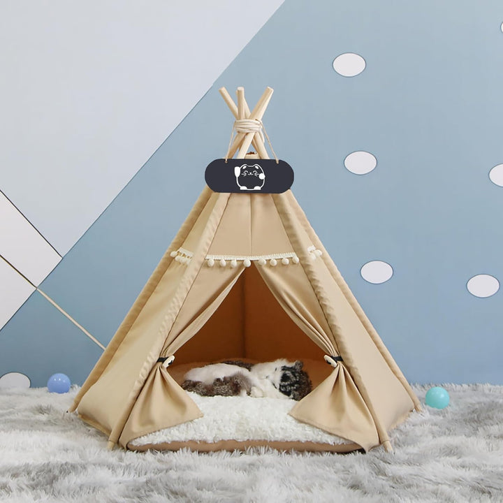 Tipi Zelt für Haustiere mit Doppelseitigem Kissen Hundezelt Abnehmbar und Waschbar Luxery Hundehöhle