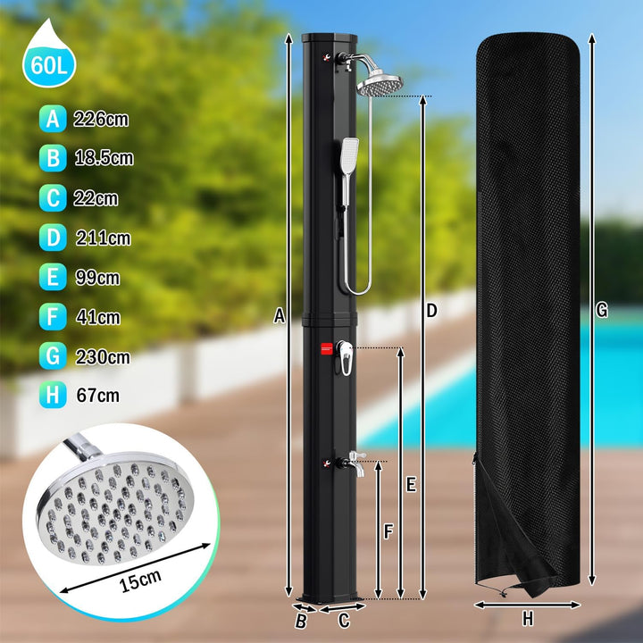 Solardusche 60L Solar Gartendusche warmes Wasser Bis Zu 60°C Ohne Stromanschluss Pooldusche Camping