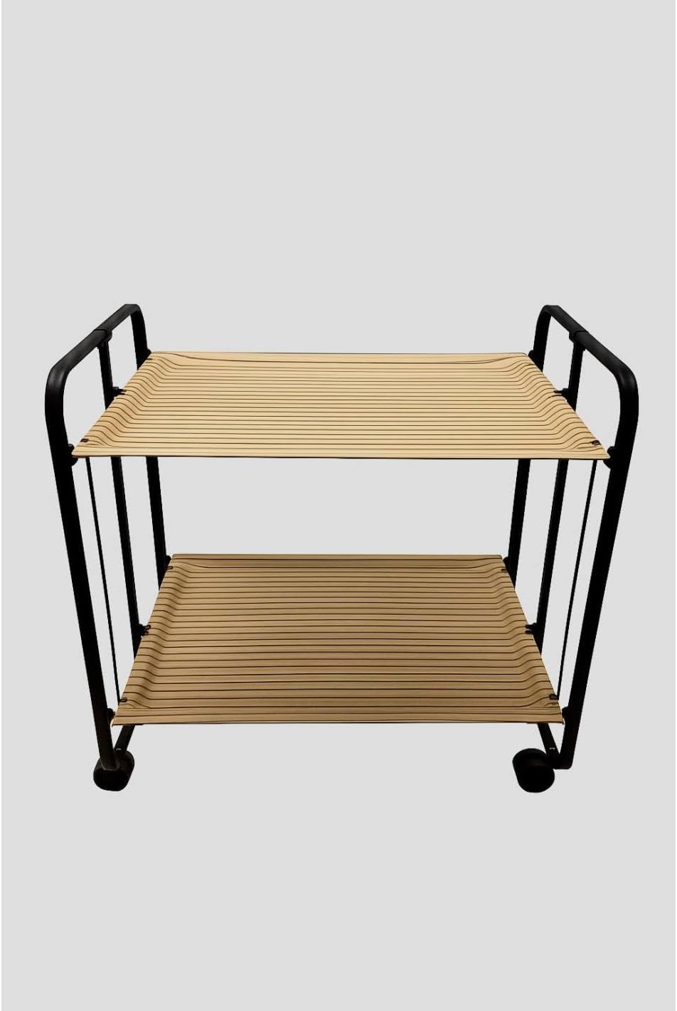 DON HIERRO - Klappbarer Rolltisch Bauhou, 2 Ablagen, Gestell schwarz - Latte-Effekt 66 x 43 x 72 cm.