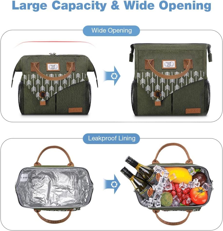 Lekesky Kühltasche Damen Lunchtasche Isolierte für Frauen Auslaufsichere Weit Geöffnete Lunchbox, 11