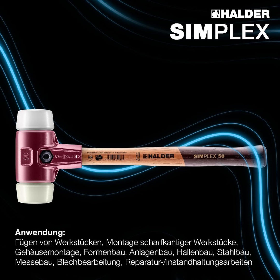SIMPLEX-Schonhammer, Superplastik/Nylon; mit Tempergussgehäuse und hochwertigem Holzstiel | D=40 mm