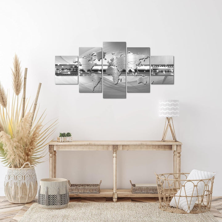 Runa Art Wandbilder Weltkarte 5 Teilig Bild auf Vlies Leinwand Deko Büro Wohnzimmer Abstrakt Ornamen