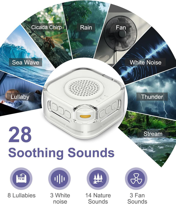 White Noise Machine Baby, Weisses Rauschen mit 28 Klängen, 3 Helligkeit Warmweisse Nachtlicht, Noise
