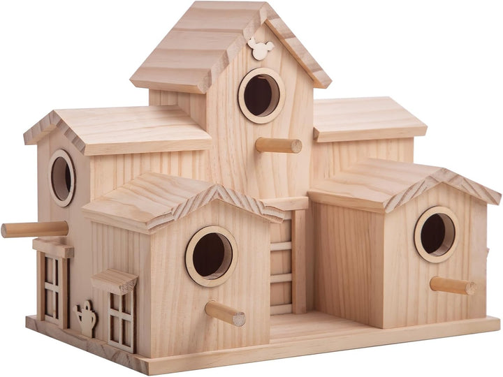Vogelhaus aus Holz mit mehreren Einstiegslöchern, Kiefer natur, dekoratives Gartenhaus
