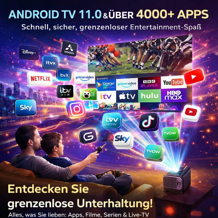 Osmo™ FlixPro Mini Beamer Projektor Heimkino WLAN 6 Bluetooth 4K 1080p LED HDMI