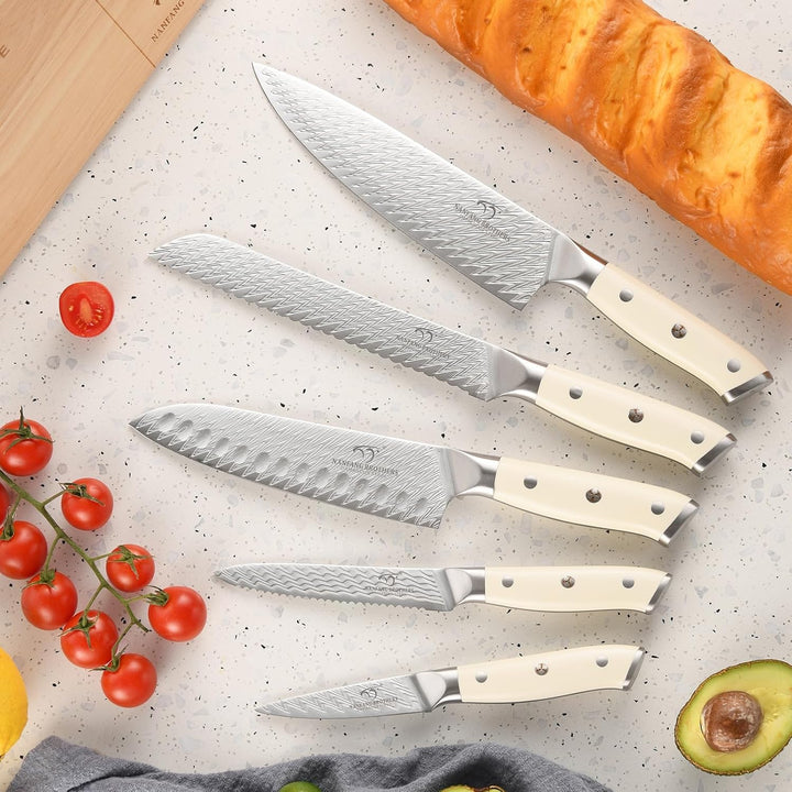 NANFANG BROTHERS Küchenmesser Set, 6 Stück Damaszener Stahl VG10 Küchenmesser Set mit Holz Magnetisc