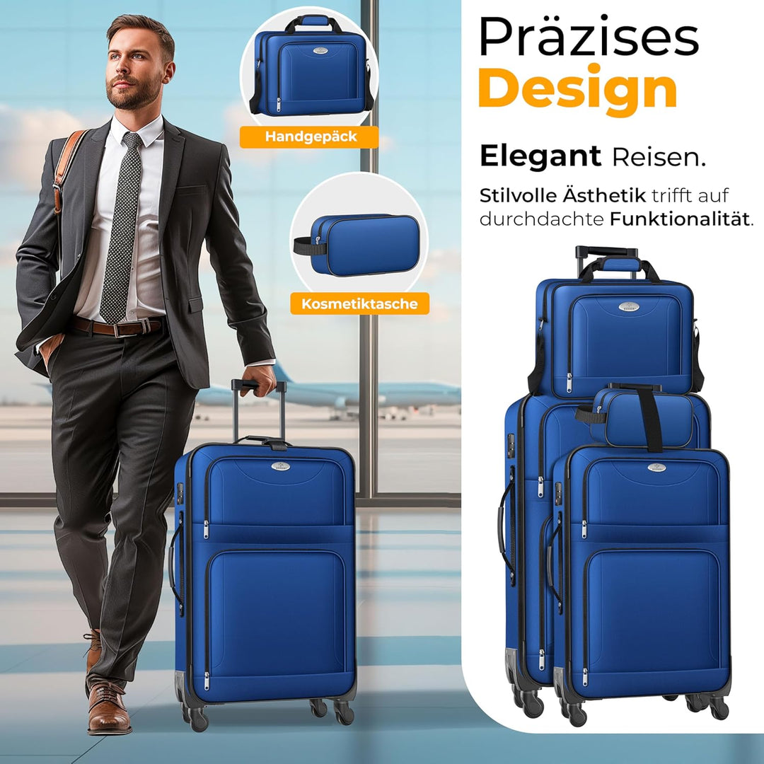 KESSER® Reisekoffer Set 4-teilig | Trolley Kofferset Stoffkoffer mit 3-Ziffern-TSA-Schloss, 360° Rol