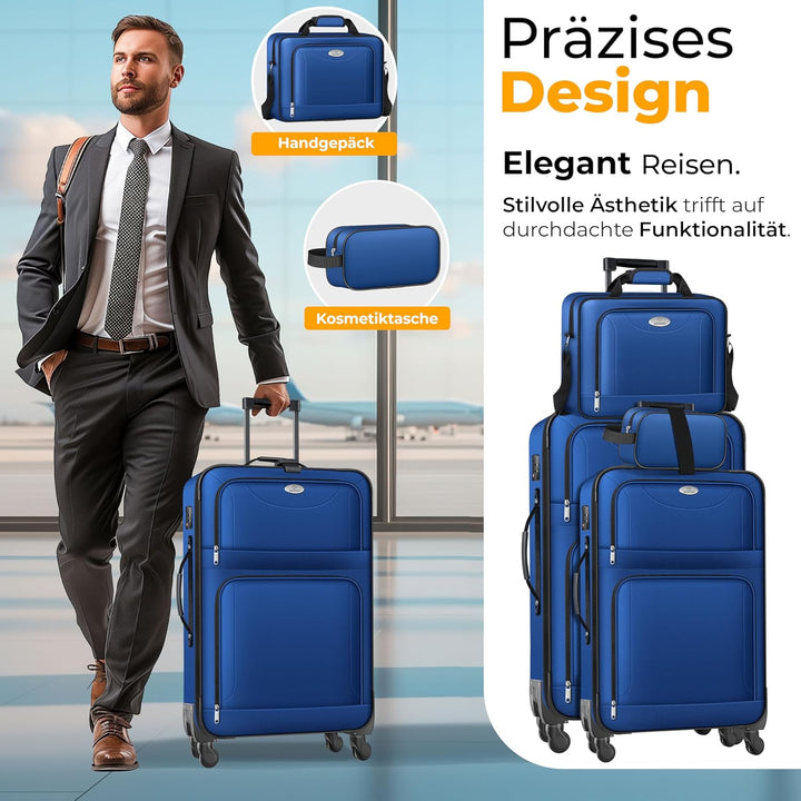 KESSER® Reisekoffer Set 4-teilig | Trolley Kofferset Stoffkoffer mit 3-Ziffern-TSA-Schloss, 360° Rol