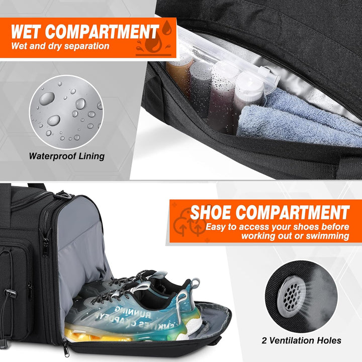 RAINSMORE Sporttasche Herren 40L Wasserdicht Sporttaschen mit Schuhfach Nassfach Erweiterbare Reiset
