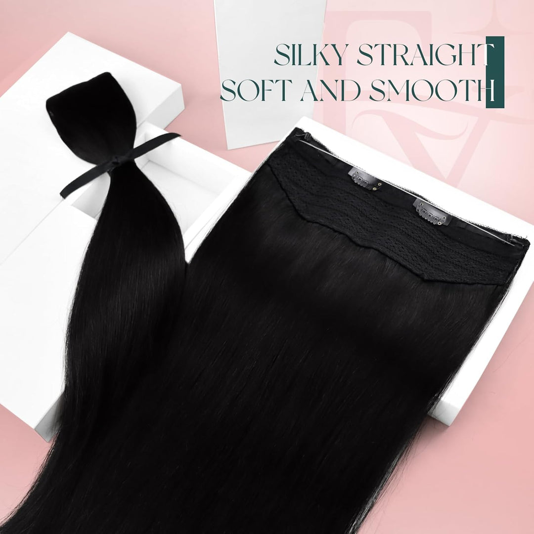 Easyouth Draht Extension Echthaar Schwarz Wire Extension Echthaar 16 Zoll 80g Haarteil mit Draht Ext