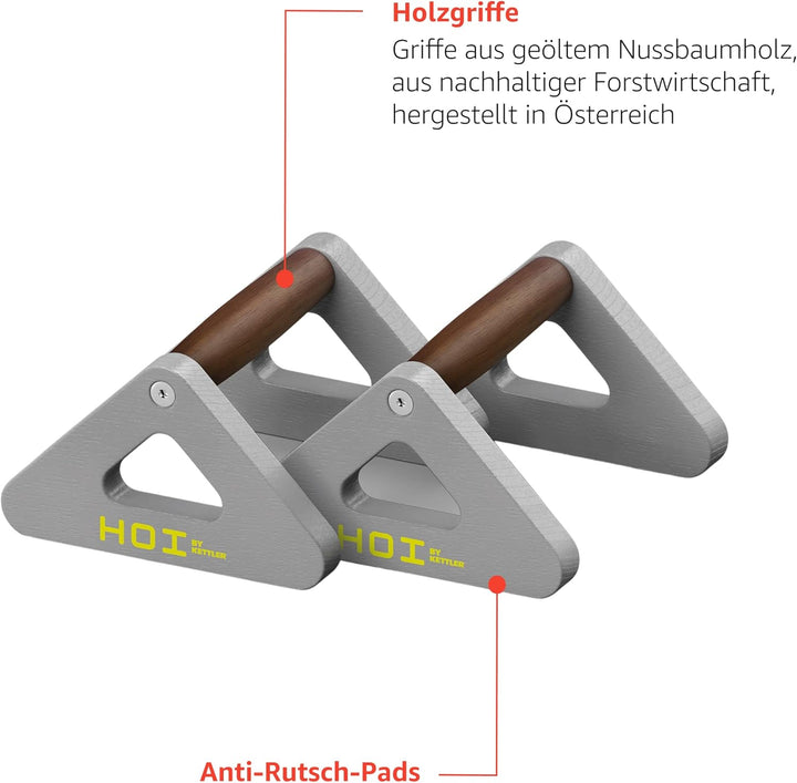 Kettler Sport Pushup Bars Liegestütze | Stützen mit Anti-Rutsch-Band | Griffe aus geöltem Nussholz