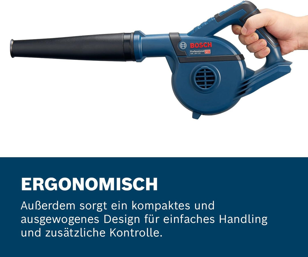 Bosch Professional 18V System Akku Gebläse GBL 18V-120 (bis zu 270 Km/h Luftstromgeschwindigkeit, oh
