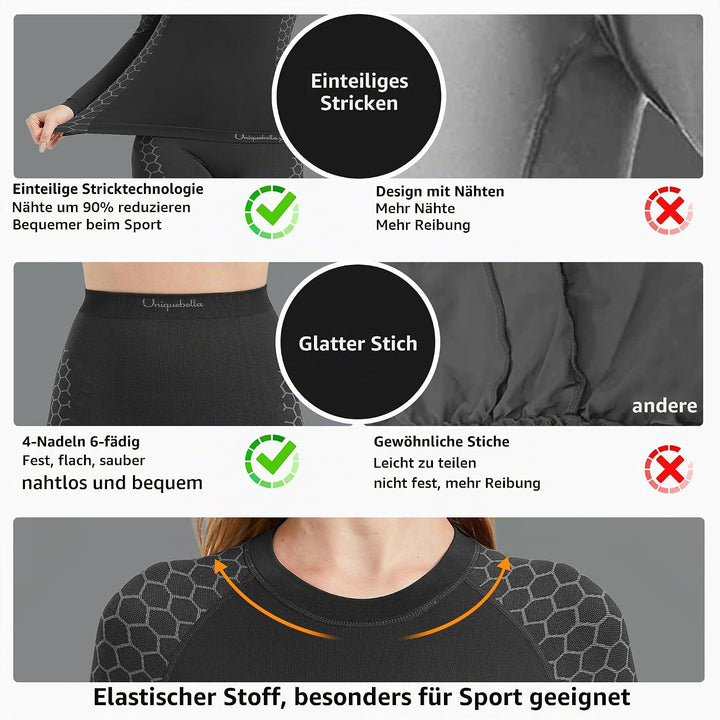 UNIQUEBELLA Thermo Unterwäsche Damen, Skiunterwäsche Atmungsaktiv Funktionsunterwäsche, Antibakterie