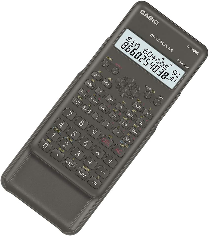 Casio fx-82MS Taschenrechner, wissenschaftlicher Taschenrechner, Schwarz, 12 Ziffern, 2 Zeilen, Batt