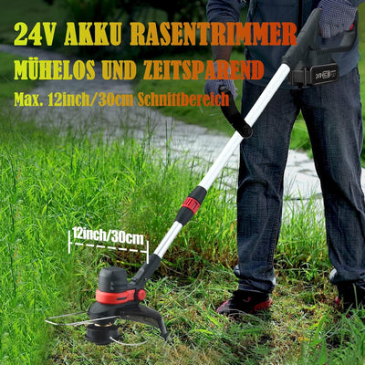 Rasentrimmer mit Akku Freischneider mit Unkrautbürste, 4 in 1 Akku Rasentrimmer mit Unkrautbürste, M