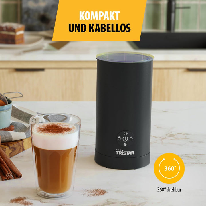 Tristar Milchaufschäumer, 4-in-1 Funktion, 500 W Leistung zum Erhitzen und Aufschäumen von Milch, Ei